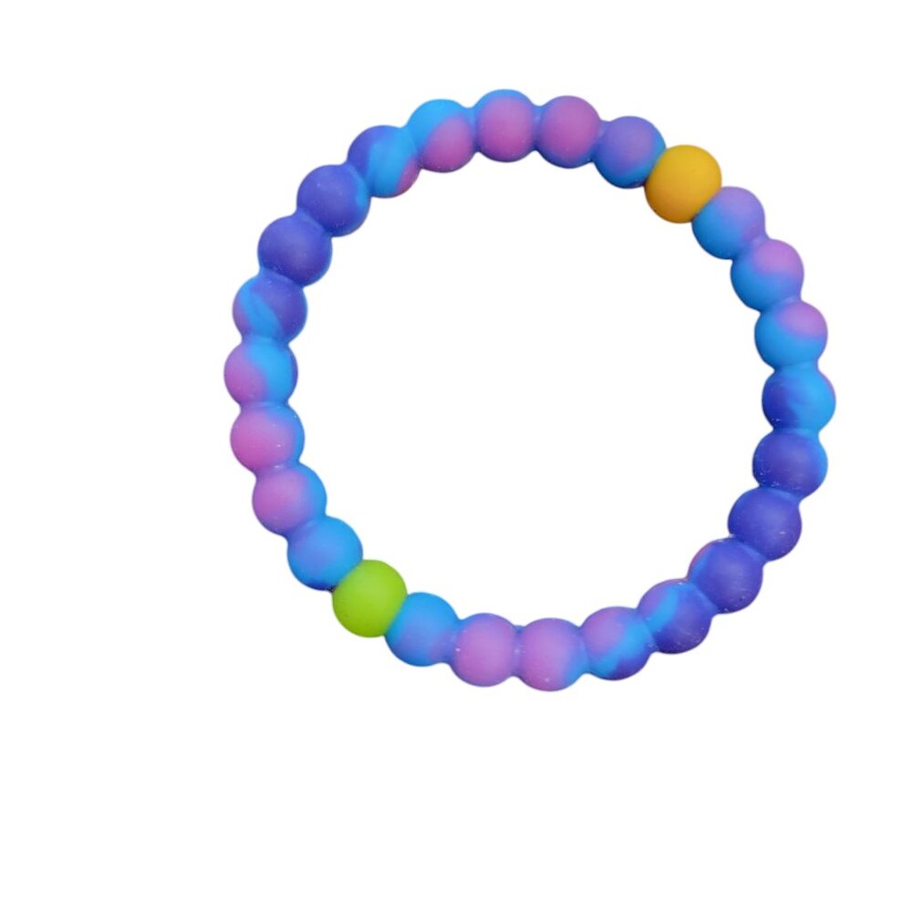 Silicone Rubber Purple/Blue/Yellow Beaded Stretchy Bracelet
